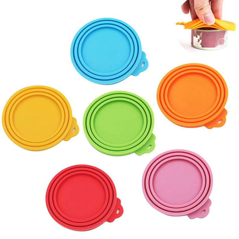 Set of 6 universal silicone can lids, silicone lid for can food, silicone covers for pet cans, dog and cat food, fits almost all food cans, 6 colours, dishwasher safe. - PawsPlanet Australia