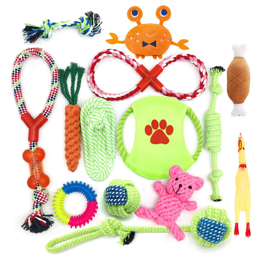 HEPAZ Dog Rope Toys,14 Pieces of Pet Chew Rope Toys Including Rope Carrot,Dog Rope Balls,Rope Bone,Rope Tug Durable Puppy Toys for Small Medium Large Dogs - PawsPlanet Australia