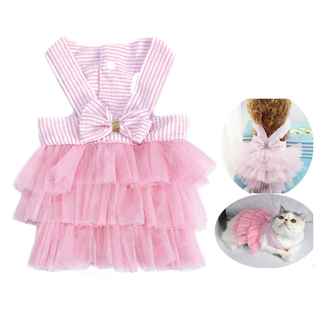 Pet Dog Dress for Girl and Boy Doggy Cats Rabbit Fancy Tutu Adorable Striped Mesh Dress Princess Petite Vest Doggie Bowknot Dresses for Small Dogs Pomeranian Chihuahua Skirt Pet Puppy Supplier(Pink S) Pink Small (Pack of 1) - PawsPlanet Australia