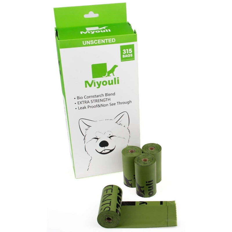 Miyouli Dog Poop Bags.Bio Corn Starch Blend.ECO-FRIENDLY.Extra Strength100%LeakProof.315pcs for 21rolls Unscented Green - PawsPlanet Australia