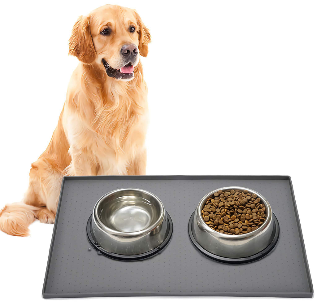 Silicone Dog Cat Food Mat, Non-Slip Pet Feeder Bowl Mats, Puppy Feeding Mat with Raised Edges, Water-proof Dogs Treat Placemat for Floor, S GREY S 19.7" x 11.8" (50cm x 30cm) - PawsPlanet Australia