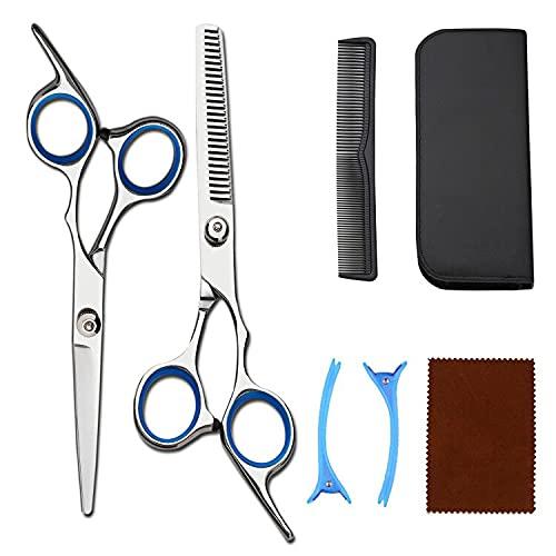 SEKAYISORE 6 Pcs Dog Grooming Scissors Set, Professional Pet Hair Trimmer Tool, 6.7 Inch Stainless Steel Curved Cutting Scissors, Thinning Shear, Comb and 2 Partition Clips Multi Kit for Dogs Cats - PawsPlanet Australia