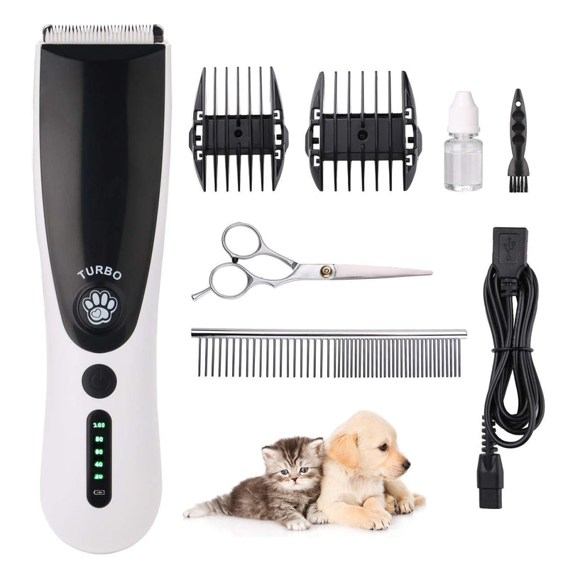 Cordless Dog Clippers, Low Noise Electric Dog Shaver Pet Clippers USB Rechargeable Sharp Grooming Trimmer for Dogs Cats, 2 Guide Combs 3/6mm 9/12mm Included (white1)) Silver - PawsPlanet Australia