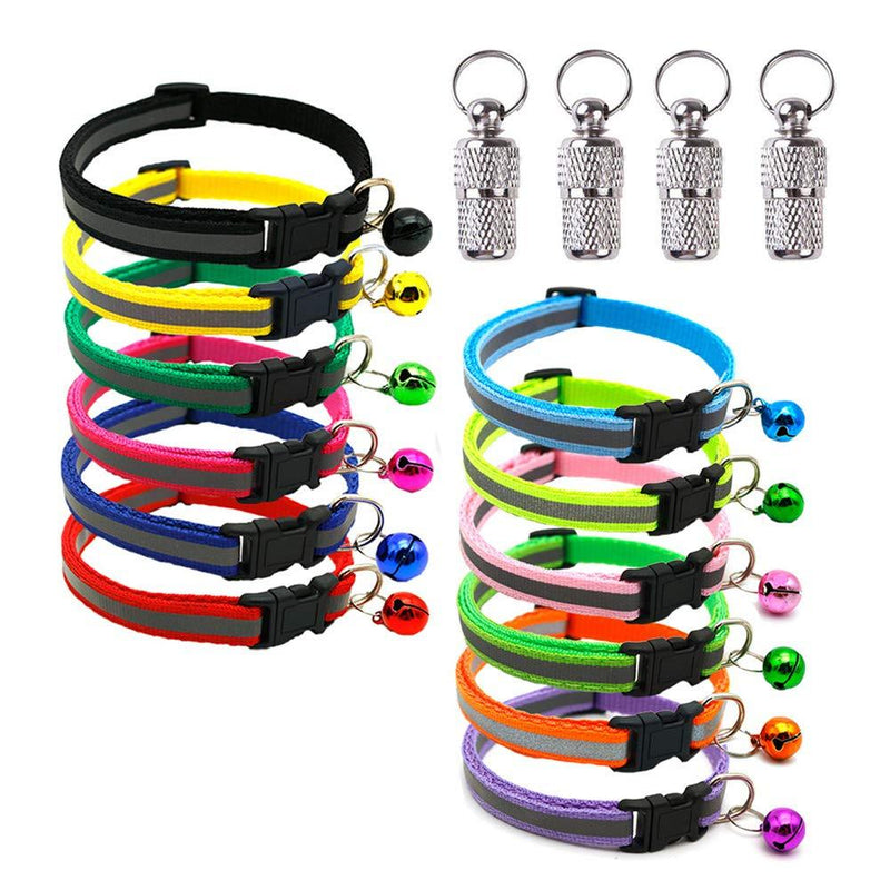 SENDILI 6-12 Pack Reflective Cat Collars & Anti-Lost Tags - Cat Collars with Bells and Quick Release Safety Buckle Adjustable 19-32cm (Multi-colored) 12 Colors + Anti Lost ID Tag * 4 - PawsPlanet Australia