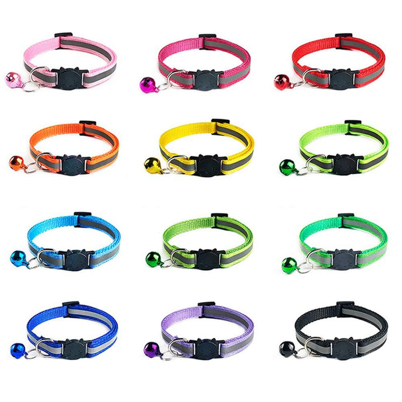 SENDILI 6/12 Pack Reflective Cat Collars & Anti-Lost Tags - Cat Collars with Bells and Safety Release Adjustable 19-32cm (Multi-colored) 12 Colors(Anti-Lost ID Tags are Not Included) - PawsPlanet Australia