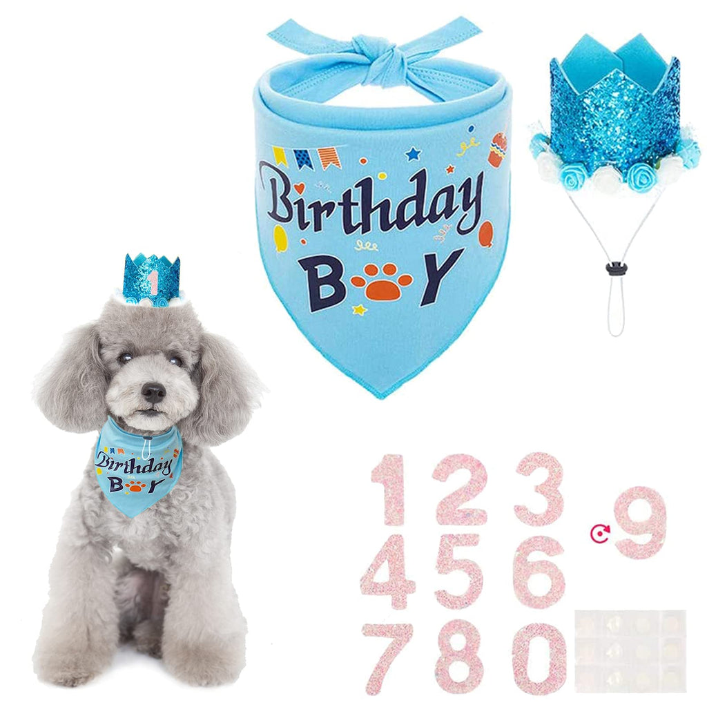 Dog Birthday Bandana & Hat Set - Adjustable Hat with Numbers Triangle Dog Scarf Cute Party Supplies Decorations, for Medium Small Dogs Cats and Puppy Bandana & Hat & Numbers - PawsPlanet Australia