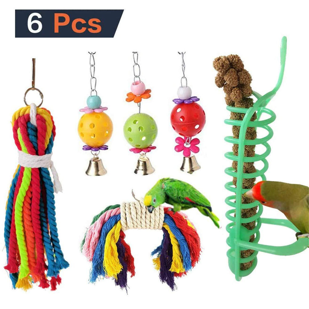 Miumiu Bird Toys, 6Pack Bird Chewing Toys Bird Cage Toys Hanging Swing Chewing Bell Toy for Small Parrots, Parakeets, Cockatiels, Budgie, Conures, Macaws, Love Birds, Finches, Mynah - PawsPlanet Australia