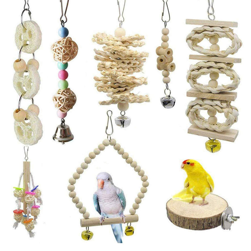 Miumiu Bird Parrot Toys, 8Pack Bird Swing Hanging Toy Bird Cage Toys Hammock Bell Swing Ladder Perch Chewing Toys for Parrots, Parakeets, Cockatiels, Conures, Macaws, Love Birds, Finches - PawsPlanet Australia