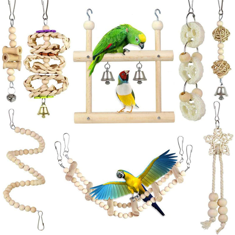 Miumiu Parrot Toys, 8Pack Parrots Cage Toys Bird Chewing Toys Bells Hanging Swing Shredding Chewing Toy for Small Parrots, Parakeets, Cockatiels, Budgie, Conures, Macaws, Love Birds, Finches, Mynah - PawsPlanet Australia