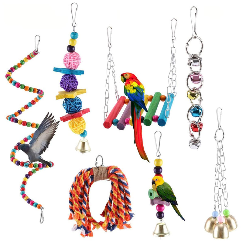 Miumiu Parrot Toys, 7Pack Parrots Cage Toys Bird Chewing Toys Bells Hanging Swing Shredding Chewing Toy for Small Parrots, Parakeets, Cockatiels, Budgie, Conures, Macaws, Love Birds, Finches, Mynah - PawsPlanet Australia