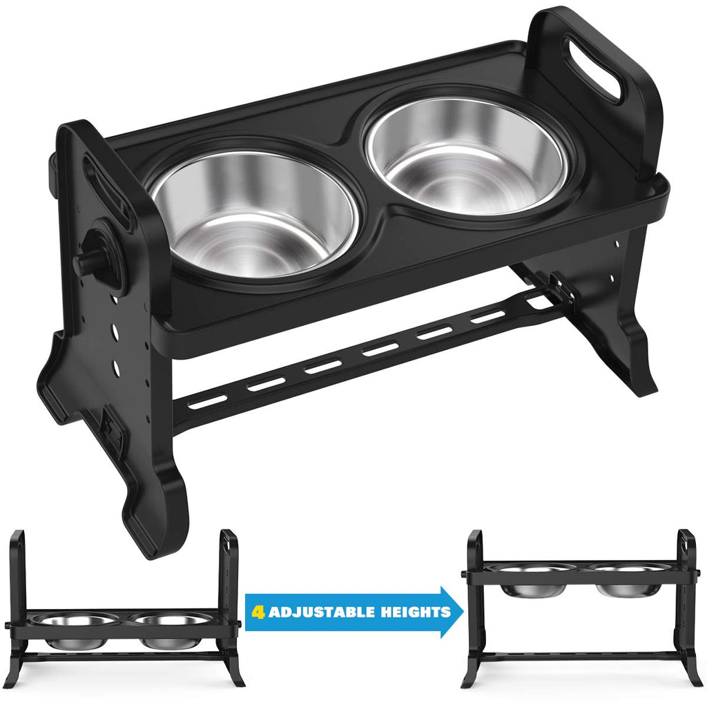VavoPaw Adjustable Elevated Dog Bowls, 4 Adjustable Heights Dog Cat Raised Stand Feeder with Double Stainless Steel Bowls, Detachable Elevated Food & Water Dish for Cats and Small Medium Dogs, Black - PawsPlanet Australia