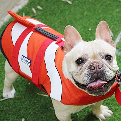 Hifrenchies Dog Life Jacket Shark Swimming Vest Pet Safety Swimsuit Floatation Life Vest for French Bulldog (M, Clown Fish) M - PawsPlanet Australia