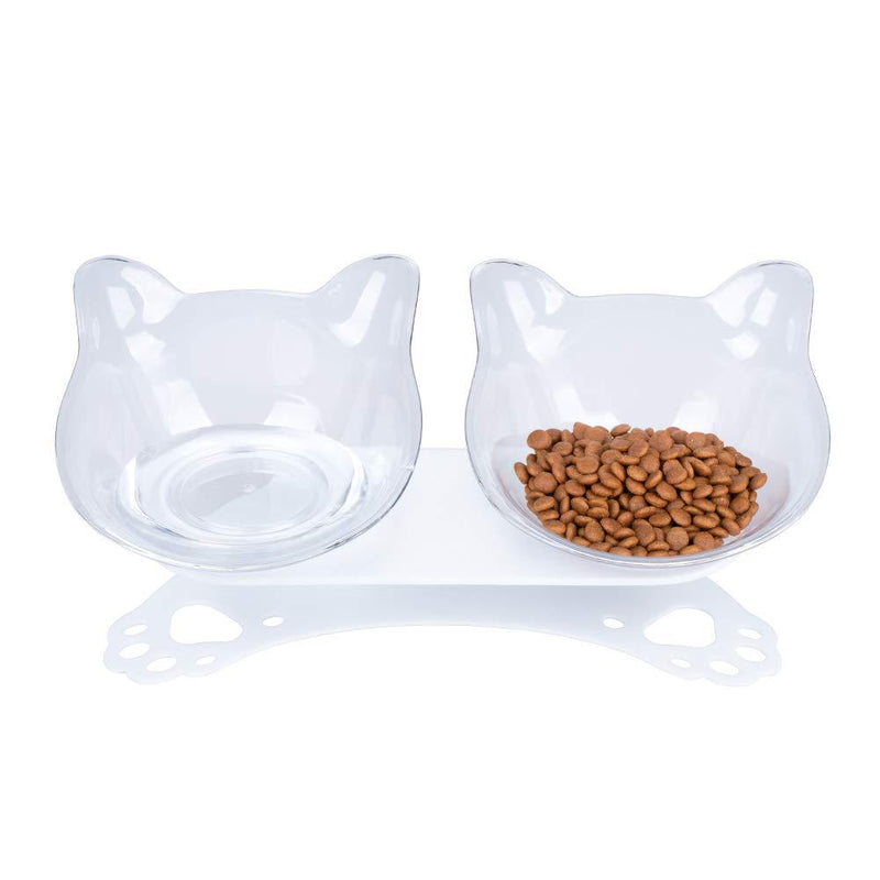 Pantula Double Anti Vomiting Cat Bowl with Stand - Detachable 15° Tilted Cat Feeding Bowl, Raised Dog and Cat Water and Food Bowl With Anti-skid&Anti-spill Pet Bowls for Cats | (Transparent) Transparent - PawsPlanet Australia
