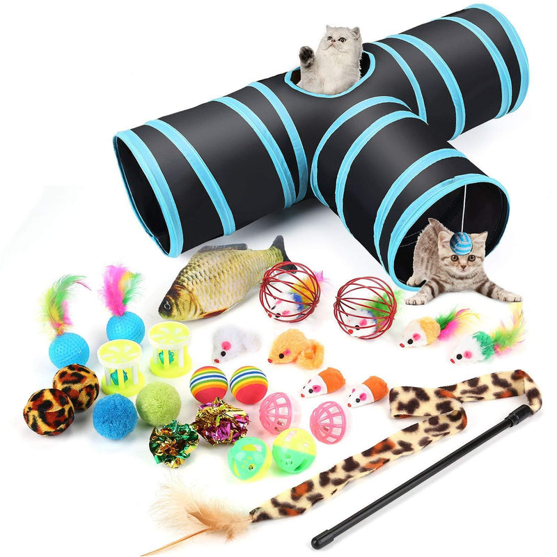 HAPPY HACHI 27PCS Kitten Toys Set, Collapsible Cat Tunnels for Indoor Cats, Interactive Cat Feather Toys Fluffy Mouse Fish Crinkle Balls Toy for Indoor Cat Kitty Rabbit - PawsPlanet Australia