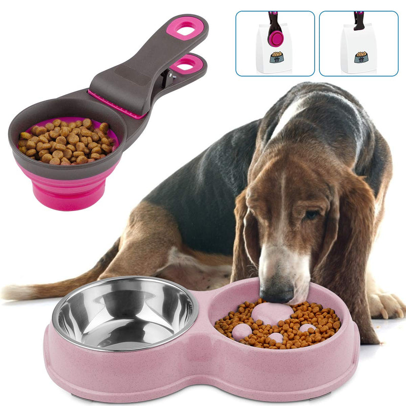 RCRunning-EU Double Dog Cat Bowls with slow eating Design Collapsible Dog Cat Food KlipScoop Feeding Water Bowl for Cats and Small Dogs Pink - PawsPlanet Australia