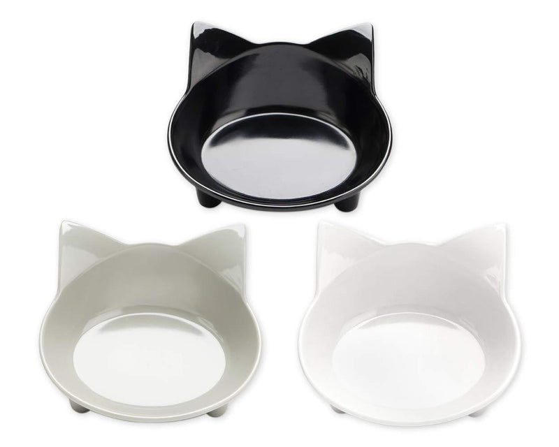SCSpecial Cat Bowls Set of 3 Anti-slip Multi-purpose Feeding Bowls Cat Water Bowls Cute and Durable Cat Dish (Black/White/Grey) - PawsPlanet Australia