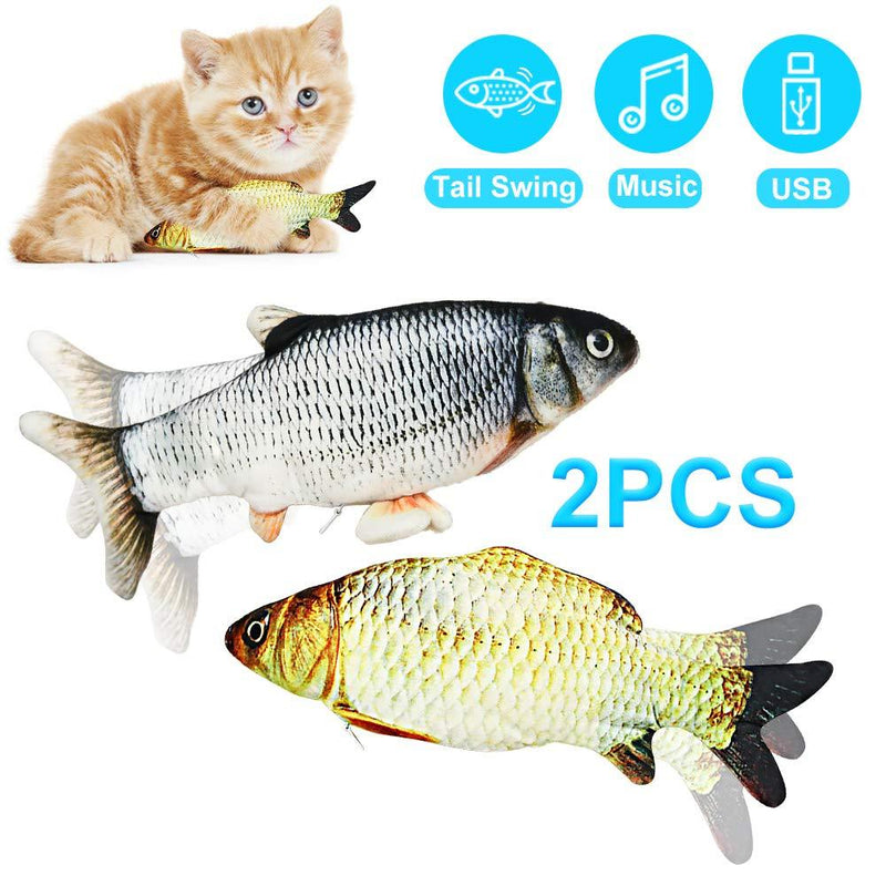 Zubita Toys for Cats, Realistic Catnip Fish Toy Cat Chew Toys Plush Electric Wagging Cat Toy Interactive Washable Toys for Indoor Cats Biting/Chewing/Teeth Cleaning/Kicking (Grass carp + Crucian) - PawsPlanet Australia