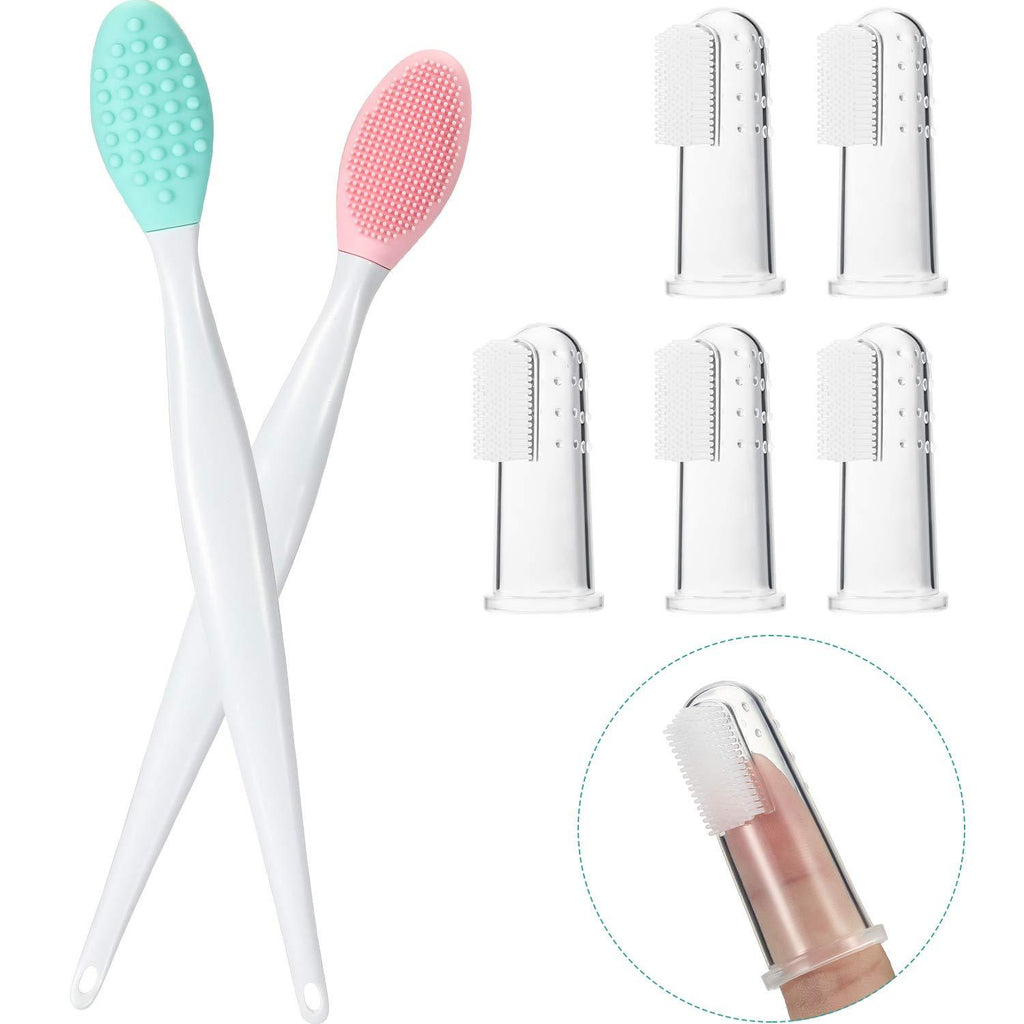 Frienda Set of 7 Pet Finger Toothbrush and Double-Sided Soft Silicone Gentle Dental Brushes Kit with Curved Long Handle Dog Cat Toothbrushes Cleaning Brush Dental for Most Pets - PawsPlanet Australia