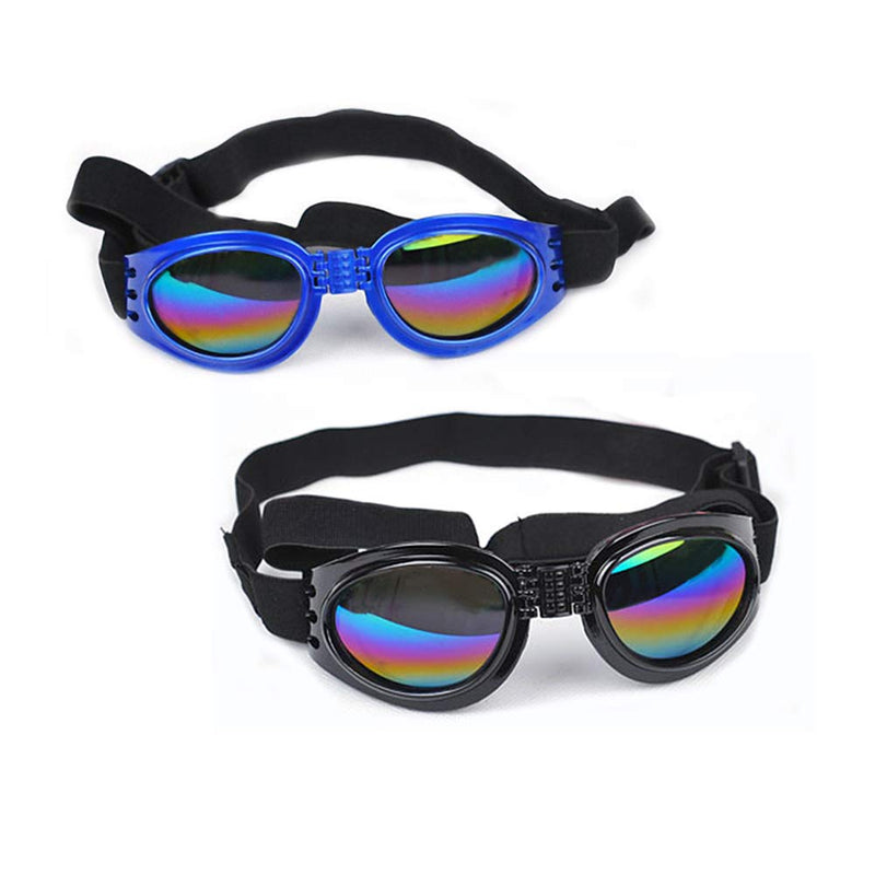 NA/ 2 Pcs Dog Goggles, Adjustable Strap Dog Goggles Eye wear Protection for Travel Skiing, UV Protection Waterproof Sunglasses for Dog (Black, Blue) Black, Blue - PawsPlanet Australia