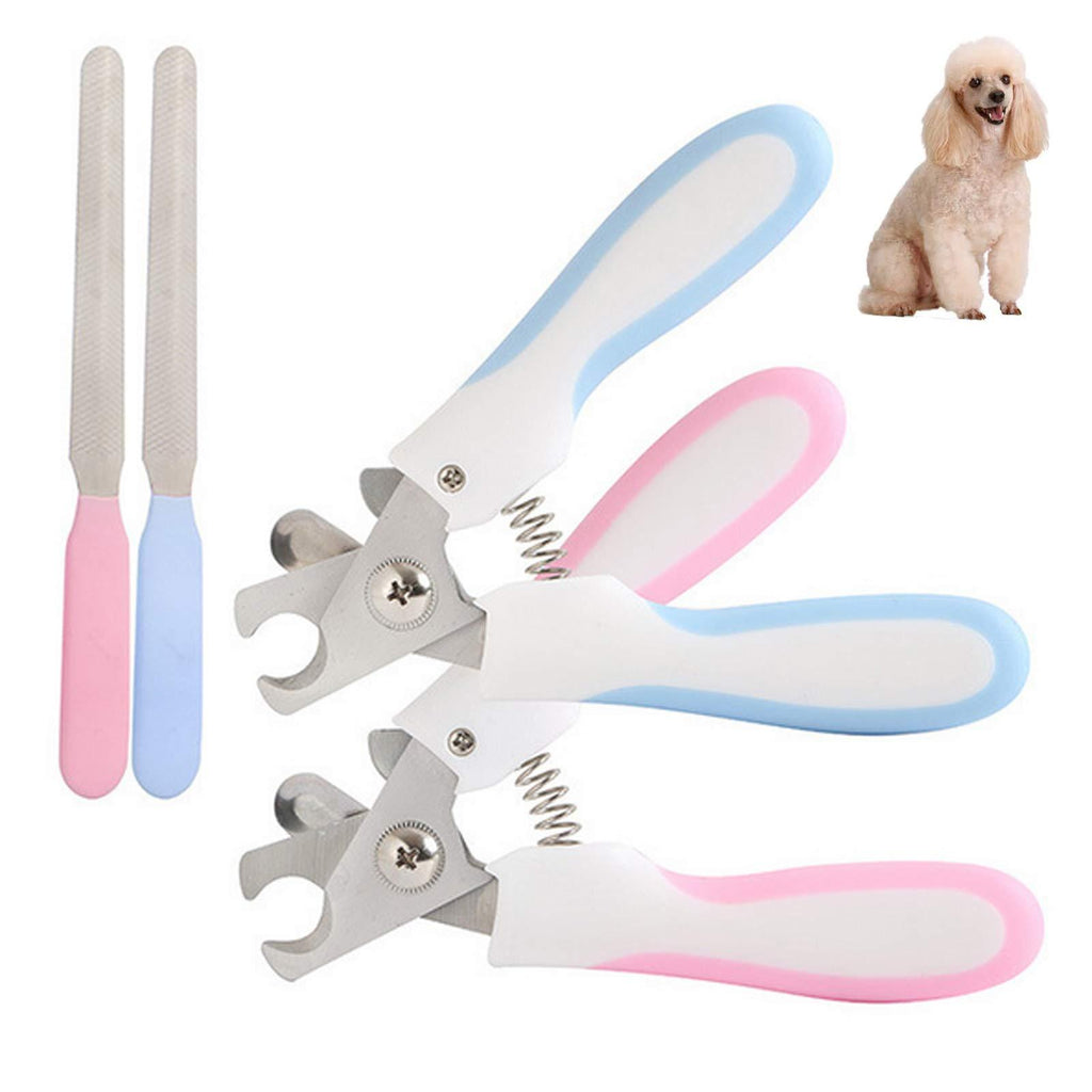 Yueser Dog Nail Clippers, 2 Sets of Stainless Steel Claw Clippers with Nail File and Non Slip Handles for Small Medium and Large Breeds (Pink,Blue) - PawsPlanet Australia