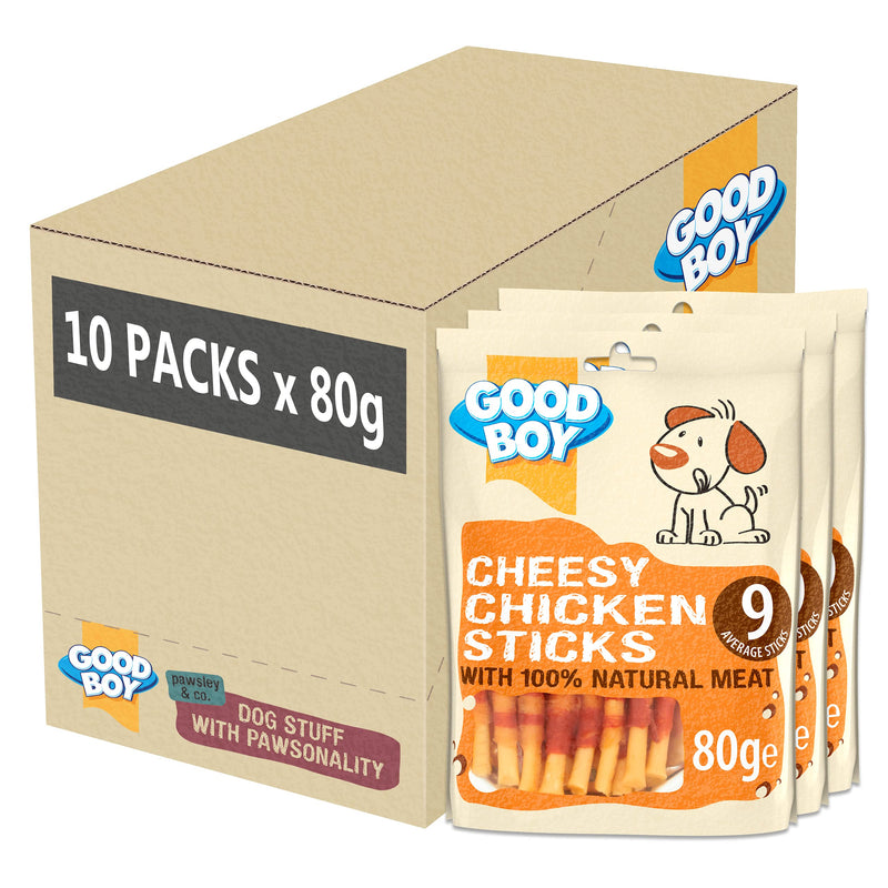 Good Boy - Cheesy Chicken Sticks - Dog Treats - Made With 100% Natural Chicken Breast Meat - 80 Grams ℮ - Low Fat Dog Treats - Case of 10 - PawsPlanet Australia