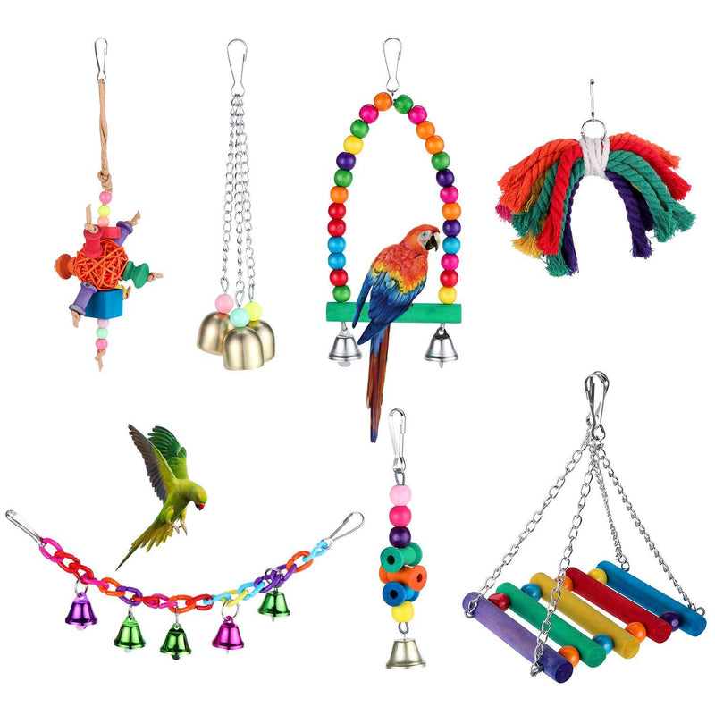 KEESIN 7Packs Bird Parrots Chewing Toys,Wood Ladders Rope Perch,Parrot Swing Toys Bell forParakeets,Parrots,Cockatiels,Macaws,Love Birds - PawsPlanet Australia