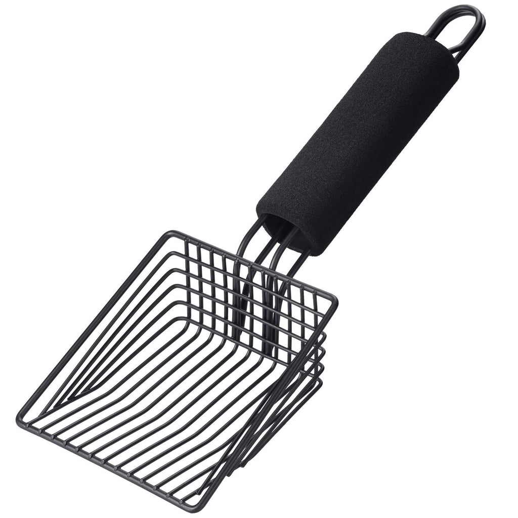 BasicForm Metal Cat Litter Scoop - Fast Sifting Deep Shovel with Comfy Handle, Designed for Multi-Cat Owners Black-middle - PawsPlanet Australia