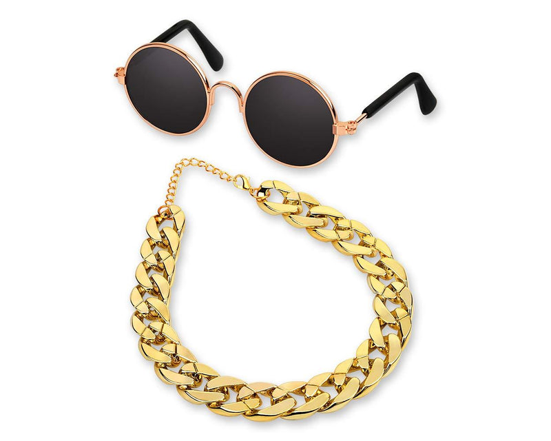 SCSpecial Retro Round Sunglasses with Golden Chain for Pet Cats and Small Dogs Cool and Funny Spectacles Pets Photo Props for Taking Pictures - PawsPlanet Australia