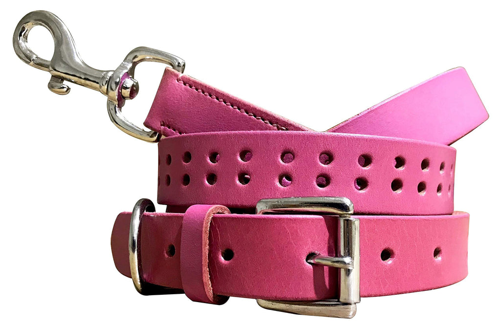 BRADLEY CROMPTON Genuine Leather Matching Pair Dog Collar and Lead Set M M (38-48cm) Pink - PawsPlanet Australia