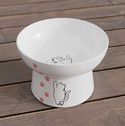 Raised Cat Bowl,Elevated, Porcelain Made, Pet Supplies, Backflow Prevention, Stress Free, Small to Medium, Safety Choice for Your lovely pet, Superior for Wet and Dry Food - PawsPlanet Australia