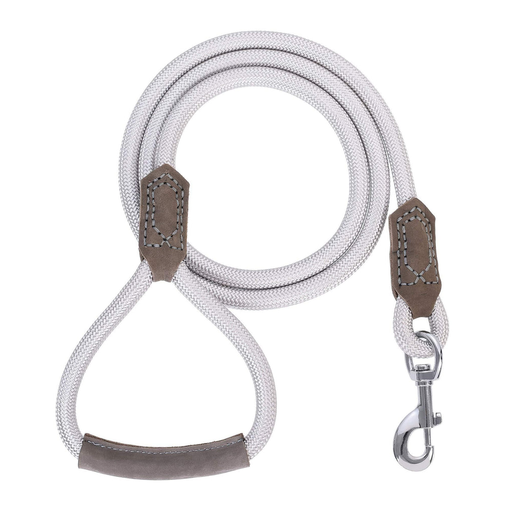 Mile High Life | Premium Leather Dog Leash | Strong Rope Leash | Leather Handle | Stainless Steel Strong Clasp | Small Medium Large Dogs(4 FT, Sliver ) 4 FT - PawsPlanet Australia