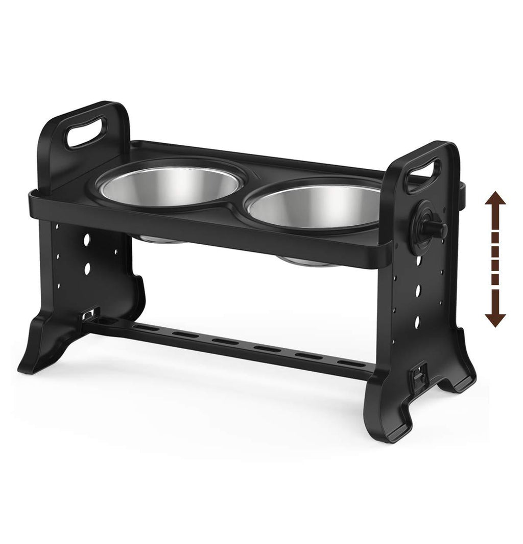 Lewondr Raised Pet Bowls for Dogs and Cats 4 Adjustable Height Stainless Steel Food and Water Bowls Pet Dish with Double Bowls Detachable Elevated Feeder Dishwasher Safe - Black - PawsPlanet Australia