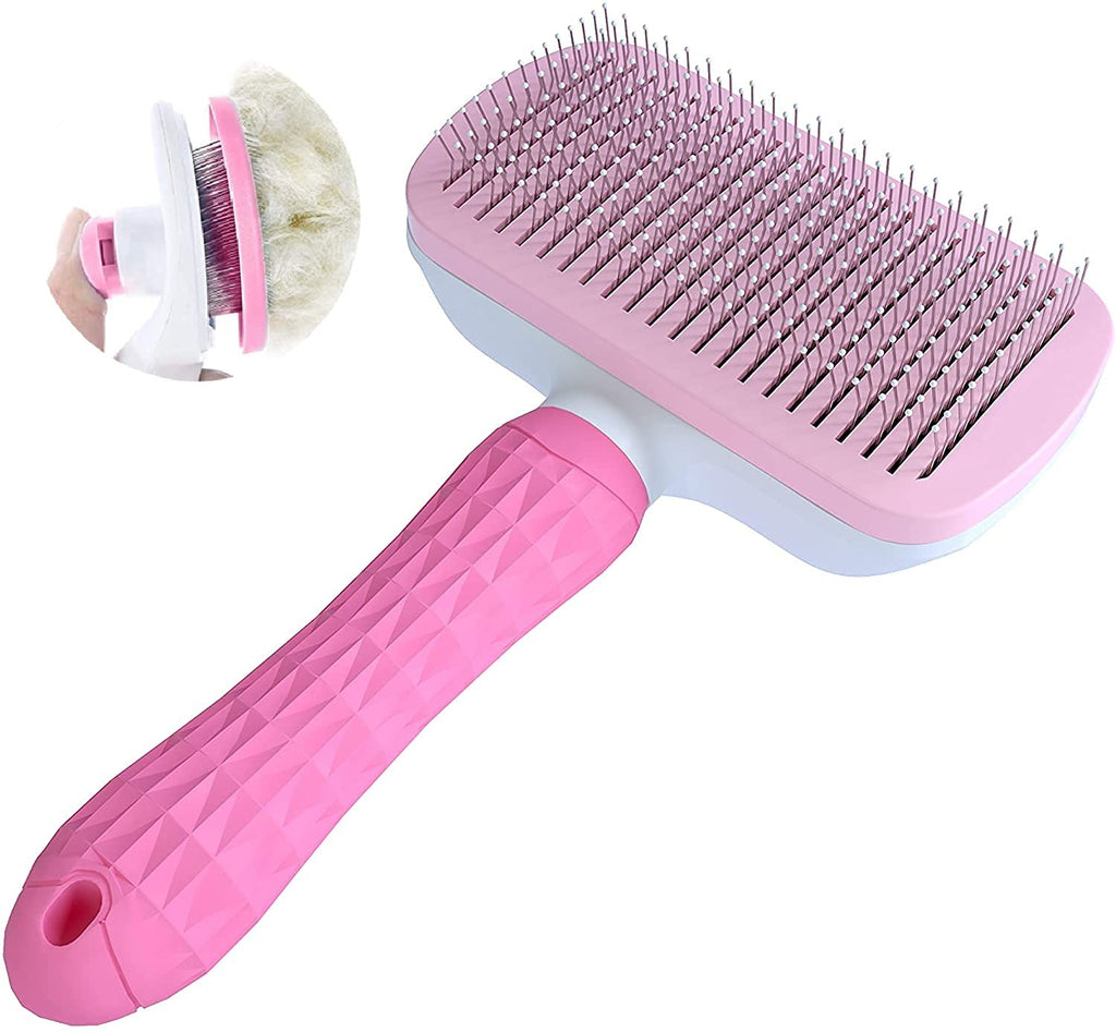 NATRUTH Self Cleaning Slicker Brush for Dogs and Cats,Pet Grooming Tool,Removes Undercoat,Shedding Mats and Tangled Hair,Dander,Dirt, Massages Particle,Improves Circulation (Pink) Pink - PawsPlanet Australia