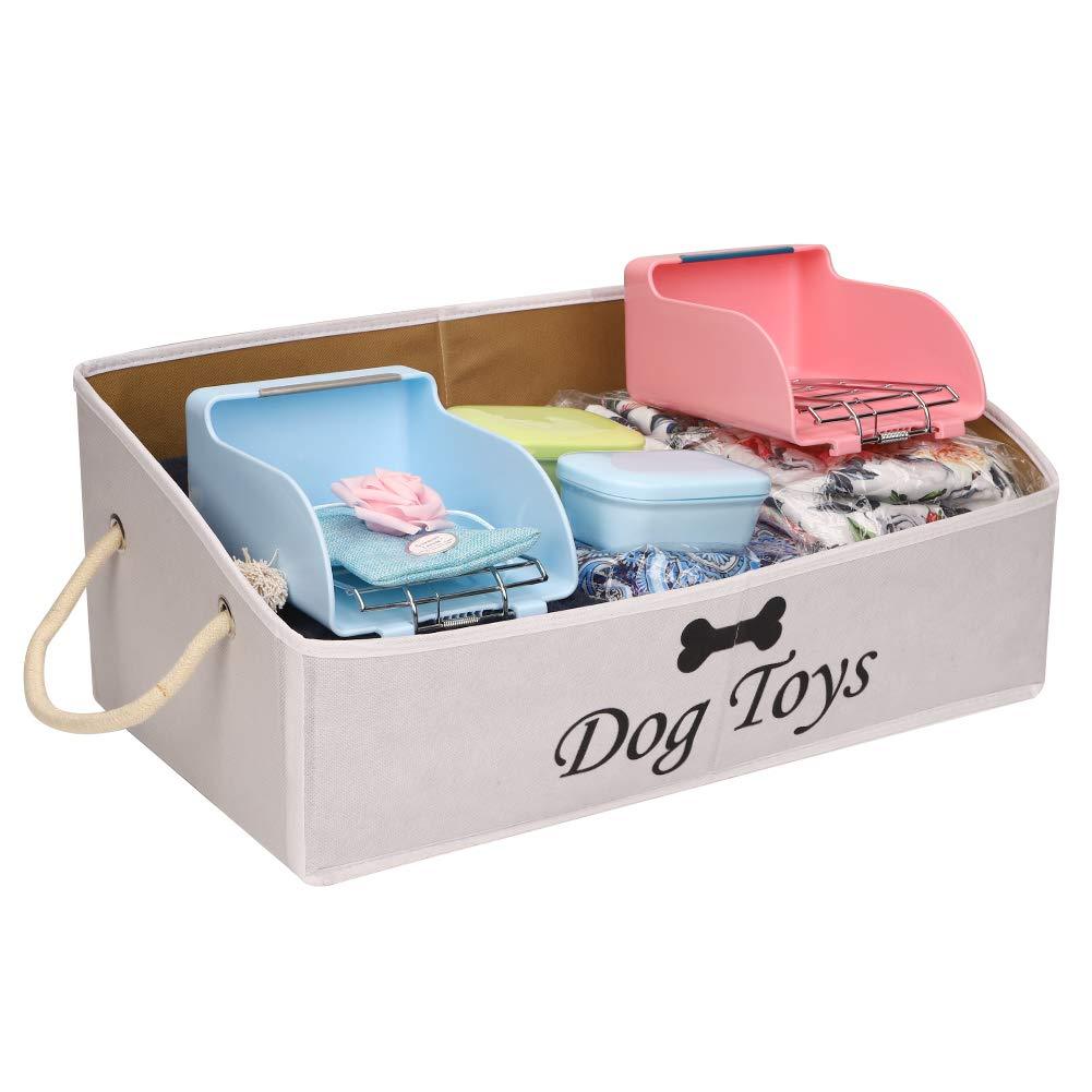 Dog Toys Storage Basket Bin, Foldable Trapezoid Organizer Tray with Cotton Rope Handles, Travel Dog Toys Storage Box for Apparel, Accessories, Food Treats - PawsPlanet Australia