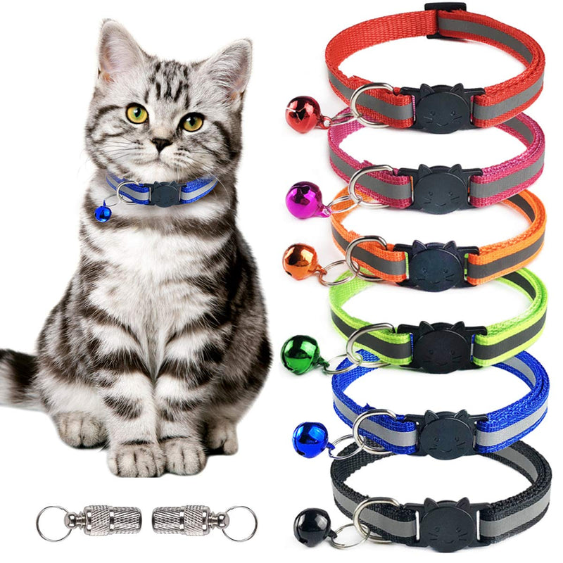 Wendergo 6 PCS Reflective Cat Collar Cat Breakaway Collars Quick Release Cat Collar with Bell Adjustable Strap & Safety Buckle, 2 PCS Anti-Lost Tags for Small Animal Outdoor Indoor - PawsPlanet Australia