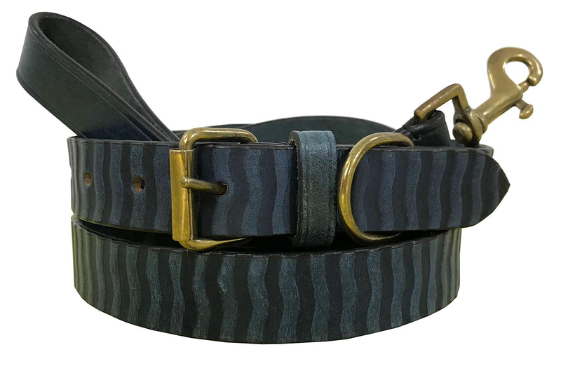 BRADLEY CROMPTON Genuine Leather Matching Pair Dog Collar and Lead Set M M (38-48cm) Navy Blue - PawsPlanet Australia