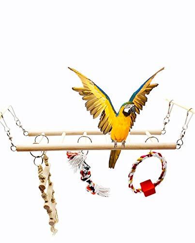 MUZIWIG Bird Swing Toy Parrrot Ladder rope Natural Wood Cage Toys For Small Parakeets,Finches Budgie,Macaws Parrots and Love (A) - PawsPlanet Australia