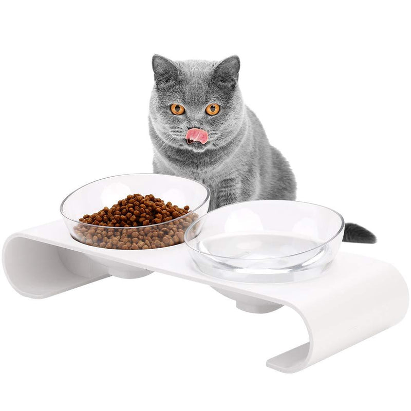 Legendog Raised Cat Bowl, Cat food bowl, 15° Tilted Cat Bowls with Stand, Removable Transparent Adjustable Pet Feeding Bowl, Anti-Slip Food and Water Bowls for Cats and Small Dogs White - PawsPlanet Australia