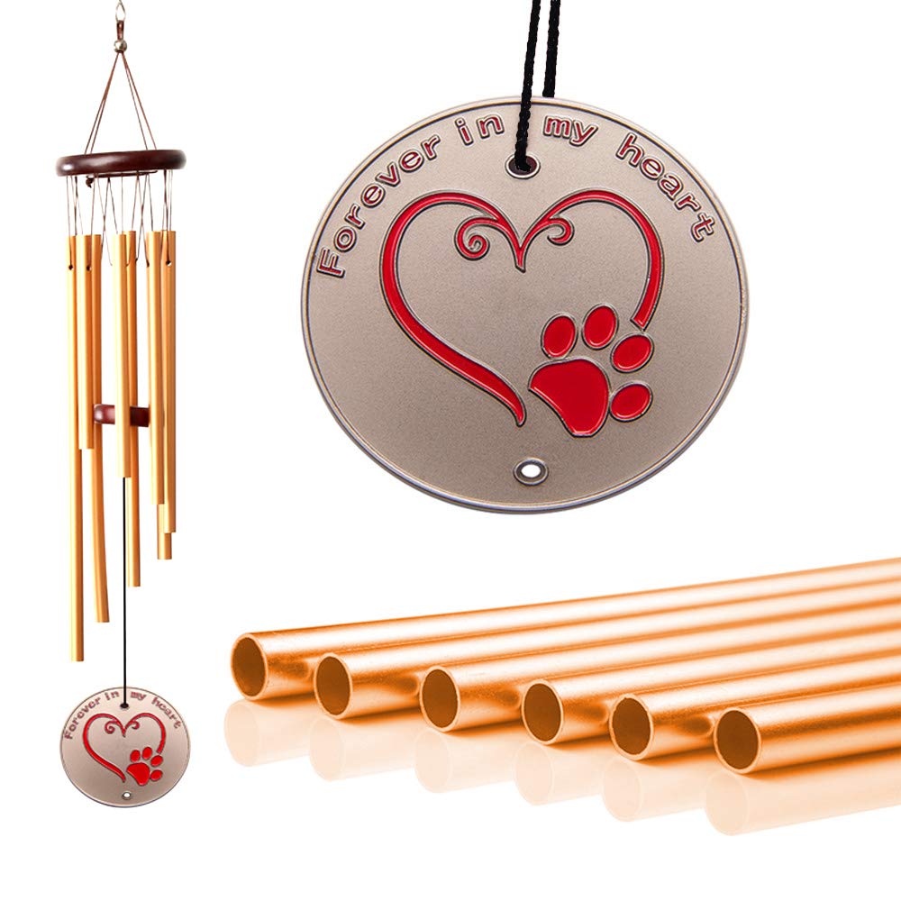 Meiyaa Pet Memorial Wind Chime with 8 Aluminum Alloy Tubes and Commemorative Pendant Perfect Pet Memorial Gift to Honor and Remember Your Dog，Cat or other Pet (Gold) Gold - PawsPlanet Australia