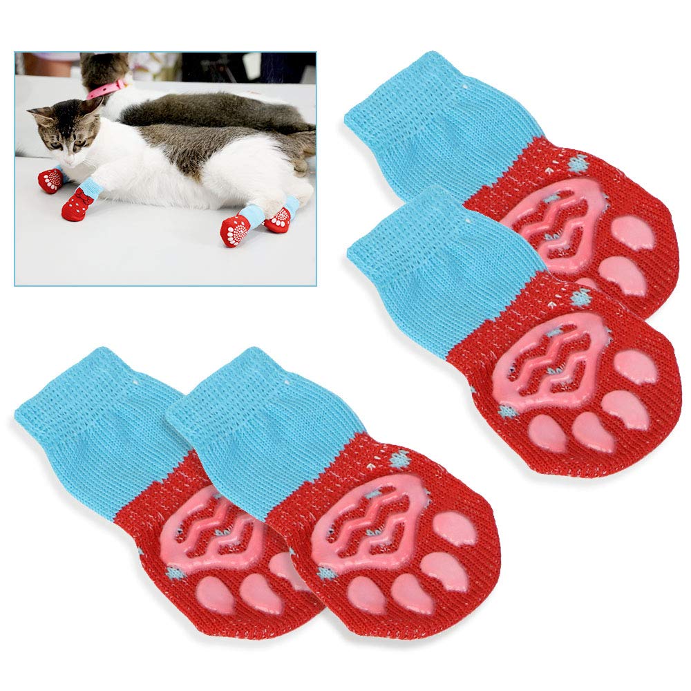 Gresunny 4pcs Anti-Slip Dog Socks Pet Socks with Rubber Reinforcement Knit Cats Dogs Boots Dog Slipper Socks Paws Stop Licking Paw Protector for Indoor Wear Red S - PawsPlanet Australia