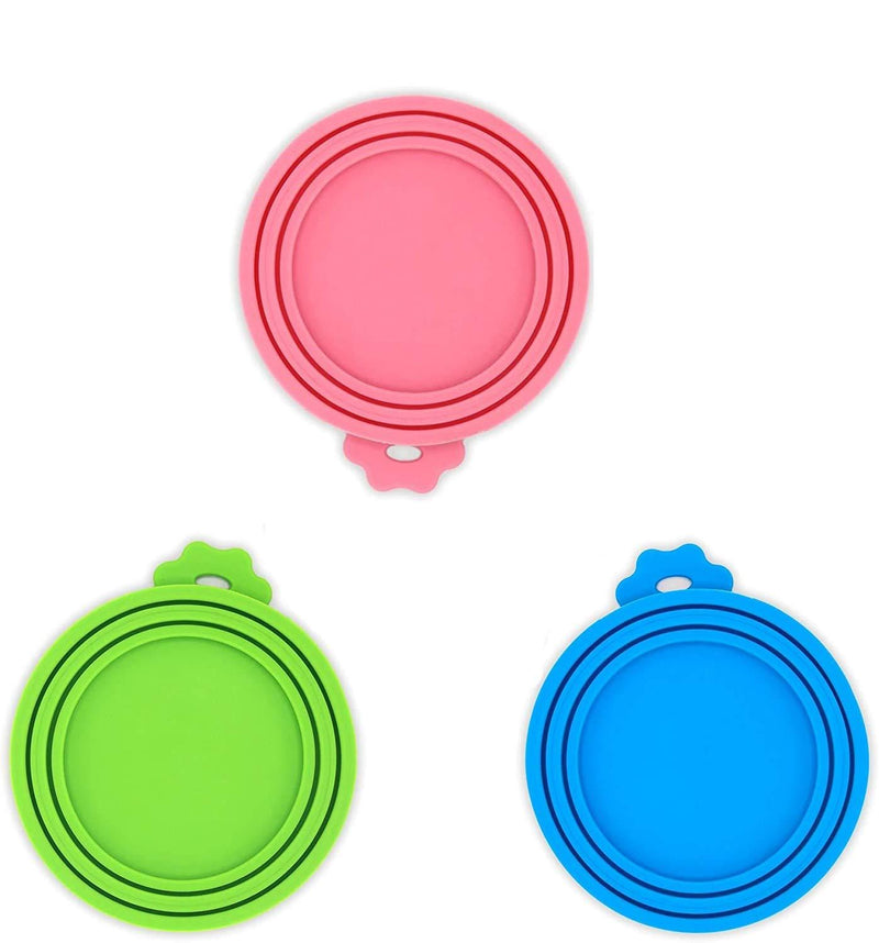 Voarge Pack of 3 Silicone Pet Can Covers, Silicone Lid for Can Food, Food Can Lids, for Dogs and Cats, One Size, Fits Almost All Food Cans (Pink, Blue, Green) - PawsPlanet Australia