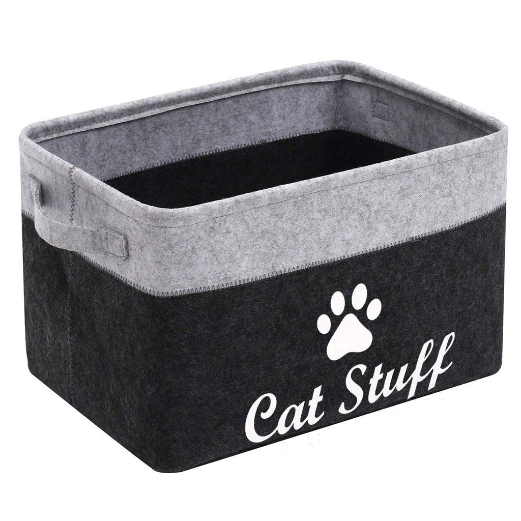 ECOSCO Felt Pet Dog Cat Toy Storage, Collapsible Convenient Organizer Basket, Space-Saving Box for Organizing pet Toys Blankets leashes and Food (cat stuff, dark gary+light gary) cat stuff - PawsPlanet Australia