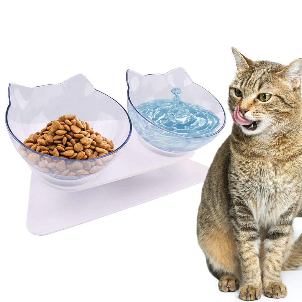 Double Cat Bowls, 15° Tilted Cat Bowls With Stand Angled Cat Dog Food Bowls, Ergonomic Elevated Cat Feeding Bowls Raised Pet Bowl Stress-Free Suit Reduce Pets Neck Pain for Cats and Small Dogs - PawsPlanet Australia