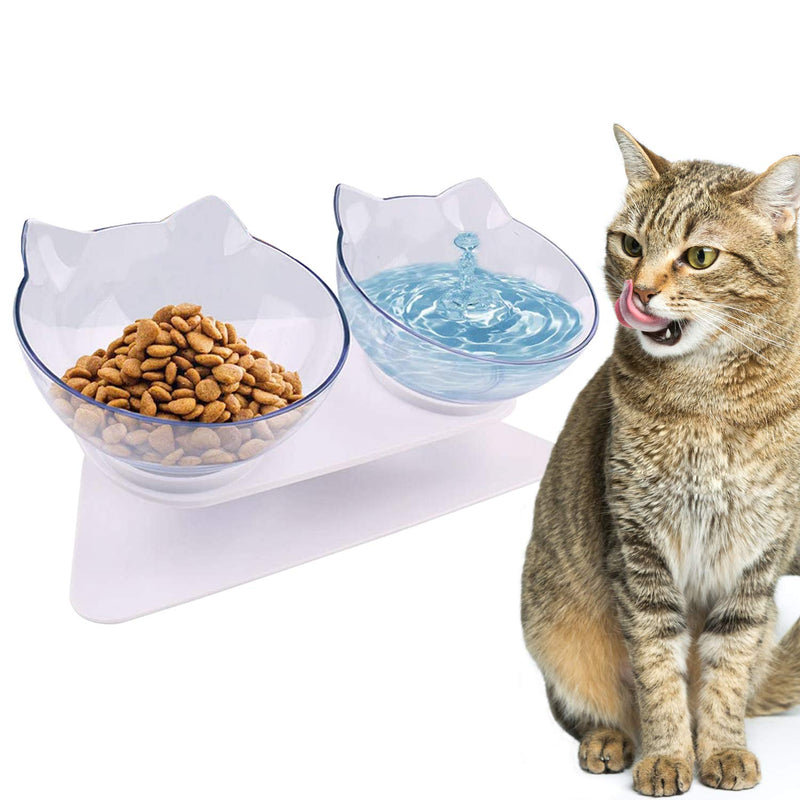Double Cat Bowls, 15° Tilted Cat Bowls With Stand Angled Cat Dog Food Bowls, Ergonomic Elevated Cat Feeding Bowls Raised Pet Bowl Stress-Free Suit Reduce Pets Neck Pain for Cats and Small Dogs - PawsPlanet Australia