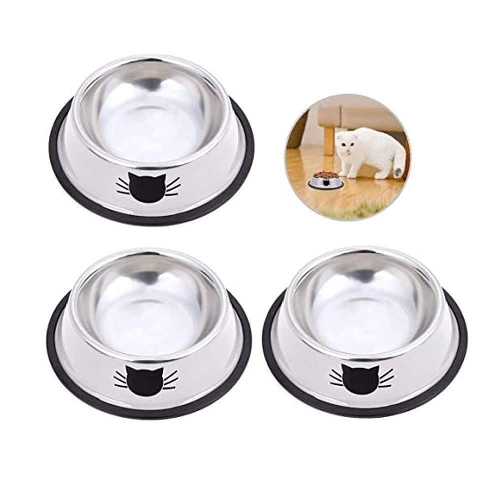 Voarge Set of 3 Cat Feeding Bowls, Stainless Steel Non-Slip Cat Bowl, Cat Bowl Set, Cat Feeding Bowl, Water Feeding Bowl - PawsPlanet Australia