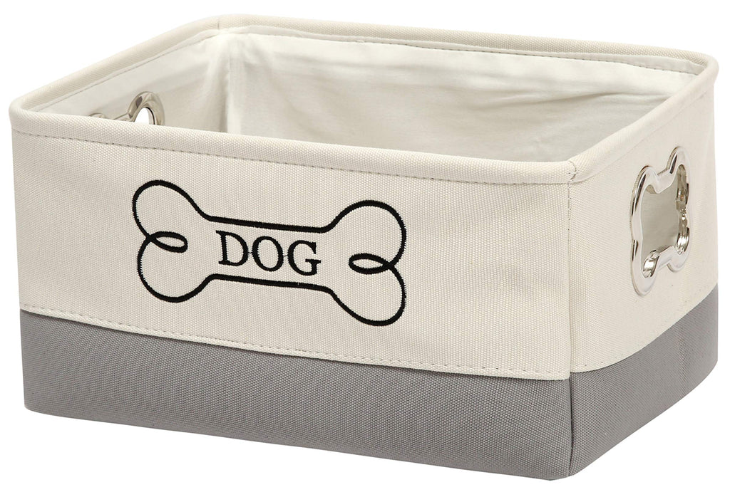 Geyecete Dog Toys Storage Bins Canvas Stitching pet Baskets,with Designed Metal Bone-shaped Handle,Organizer Storage Basket-White/Gray White/Gray - PawsPlanet Australia