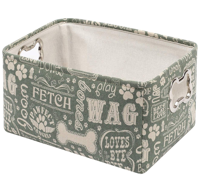 Geyecete Dog Toys Storage Bins Canvas printing pet Baskets,with Designed Metal Bone-shaped Handle,Pet Toy and Accessory Storage Bin-Green Green - PawsPlanet Australia