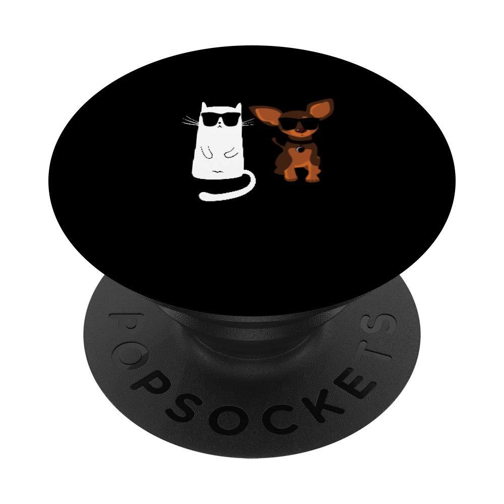 Funny Dog and Cat Wearing Sunglasses PopSockets Grip and Stand for Phones and Tablets Black - PawsPlanet Australia