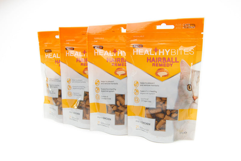 VetIQ Healthy Bites Hairball Remedy Cat Treats, 4x 65g, Helps Prevent & Remove Cat Hairballs, Cat Supplement with No Artificial Ingredients, Pet Remedy For Cat & Kitten Health, Omega 3 & 6 Fatty Acids - PawsPlanet Australia