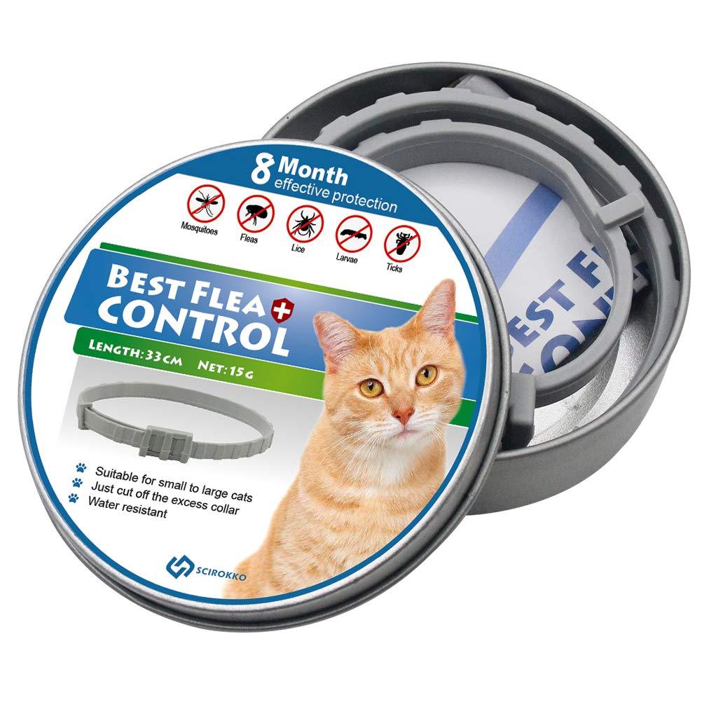 SCIROKKO Cat Flea and Tick Collar 8 Months Protection - Adjustable Pet Flea Treatment Collar Waterproof for Cats Puppies - 33cm - PawsPlanet Australia